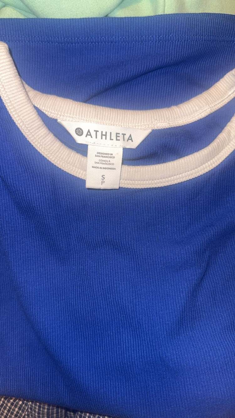 Athleta Women's Blue Ribbed Ringer Tee Short Sleeve Crop Top - Picture 3 of 4